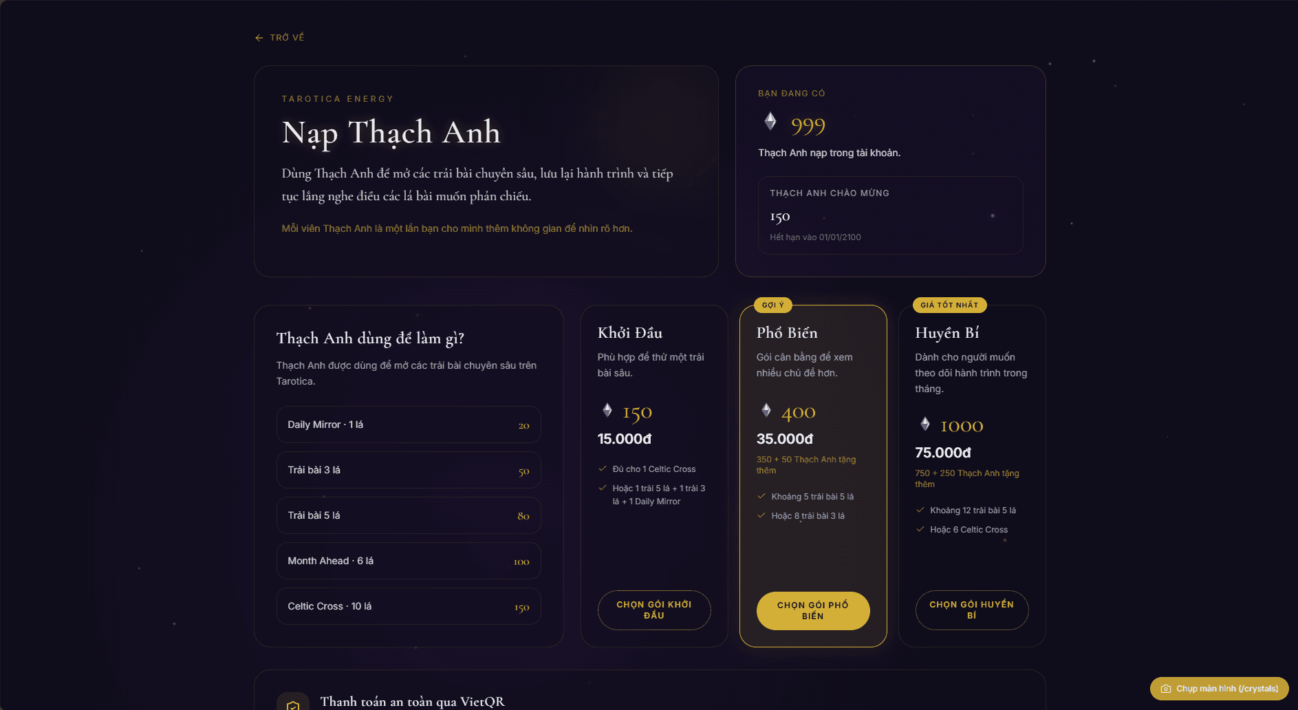 Crystal Currency Store & PayOS VietQR Payment Gateway (/crystals)